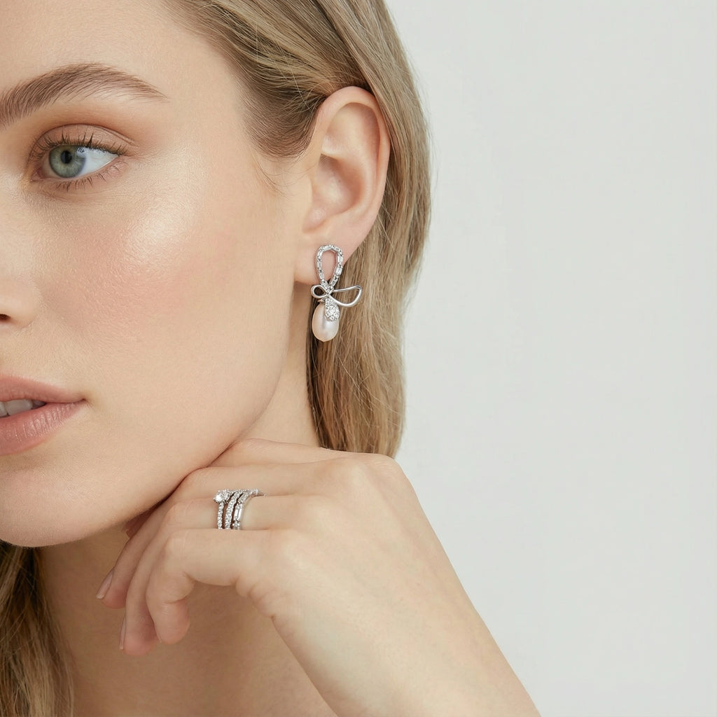 Crystal Bow Pearl Drops