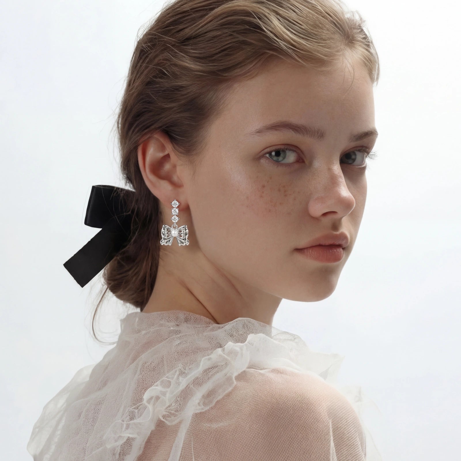 Pearl Bow Drop Earrings