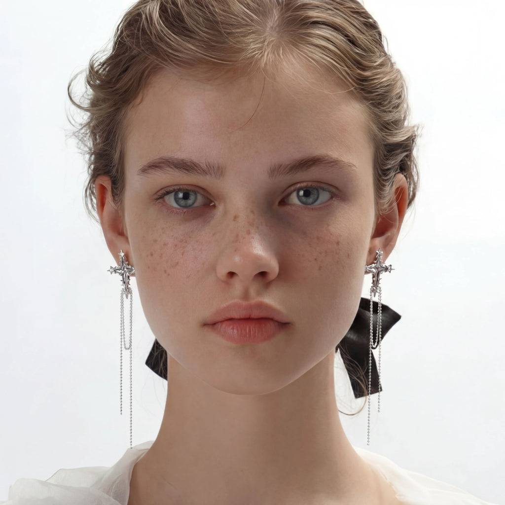 Celestial Cross Tassel Earrings