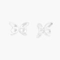 Pair of translucent butterfly-shaped stud earrings with frosted finish and dimensional wing details on white background