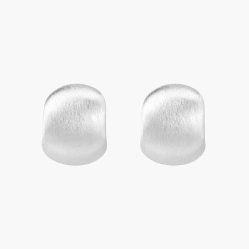Brushed sterling silver cushion-shaped stud earrings with matte finish on white background