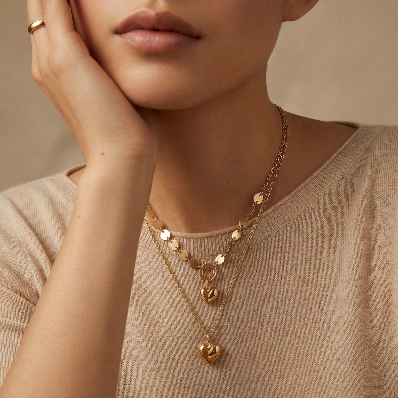 Golden Hearts Layered Necklace Set